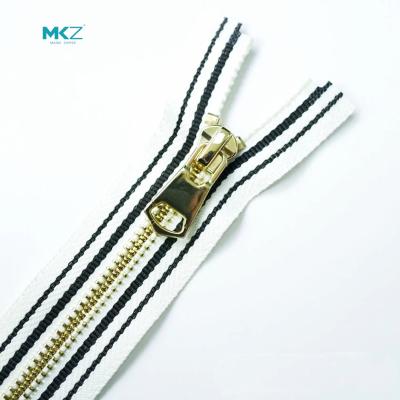 China Durable MKZ Stripe Metal Zipper Open End Zipper For Handbags / Clothes for sale