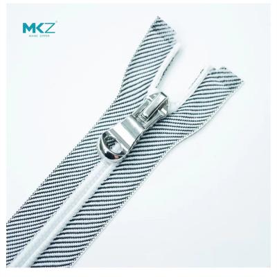 China MKZ SUSTAINABLE 5# Striped Nylon Zipper Open Teeth White Zipper For Clothing High Quality for sale