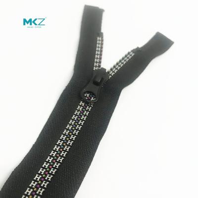 China Other Teeth Resin Black Zipper Open Zipper High Quality MKZ Letters For Jacket Manufacturer Supply for sale