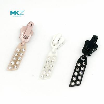 China Other Diamond Stone Metal Zipper Slider Rhinestone Puller Locking Pulls for sale