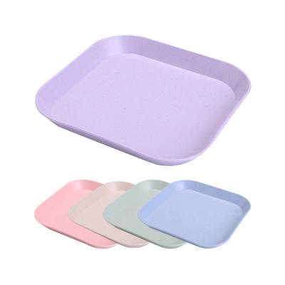 China Sustainable Promotional Square Shape Degradable Lightweight Shatterproof PP Material Wheat Straw Tableware Set For Cake Dessert for sale