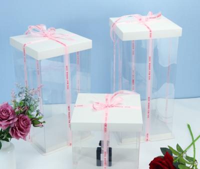 China Recyclable Custom Logo Clear Round Square Tall Cake Box PET Birthday Flower Transparent Gift Box for sale