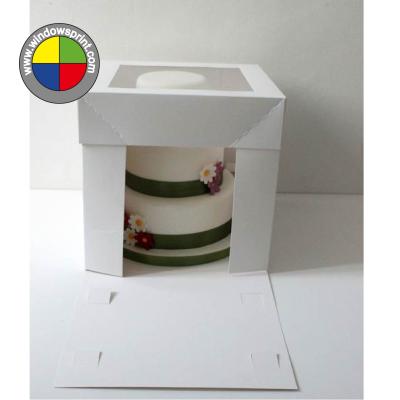 China Recyclable white paper cake box with ribbon for sale