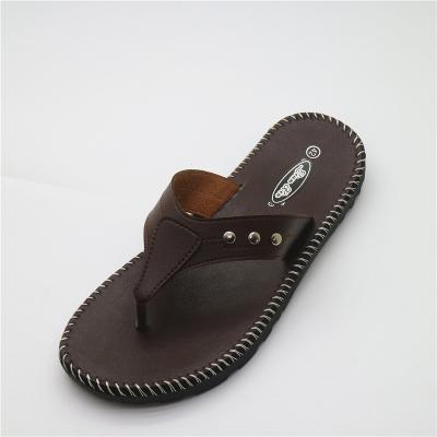 China PU Brown PU Flip Flops Mens All Day Leather Sandal For Men Leather And Slipper Men for sale