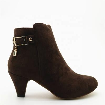 China New Low Block Heel Micro Printed Suede Boots Women Shoes for sale