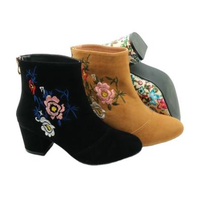 China Others Chinese Style Women's Plus Size Fancy Boots Short Thick-heeled Floral Embroidered High Heel Boots for sale