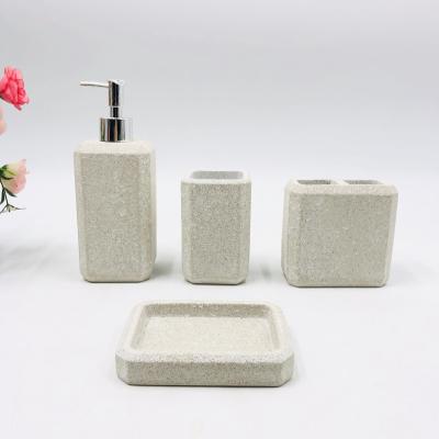 China Sustainable Polyresin Bathroom Accessories Terrazzo Bathroom Set Sandstone Bath Set for sale