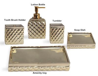 China Sustainable Modern Gold Plating Polyresin Bathroom Accessories Set for sale