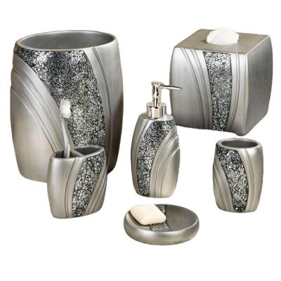 China Sustainable Skillful Crafting Silver Glass Resin Bathroom Sets Accessories For Home Decor for sale