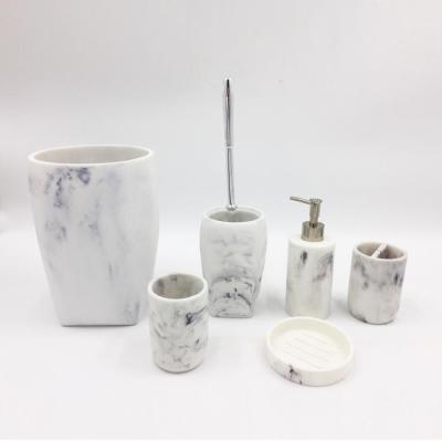 China Resin Sustainable White Marble Bathroom Set Marble Accessories Set Bathroom Vanity Sets for sale