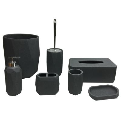 China Viable Wholesale Black Sand Stone Resin Bathroom Accessories Set Display for sale