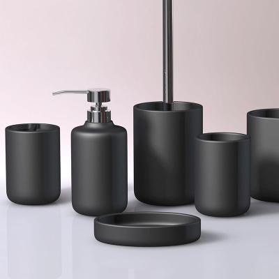 China Viable Customized Design Black Solid Color Polyresin Bathroom Accessories Set for sale