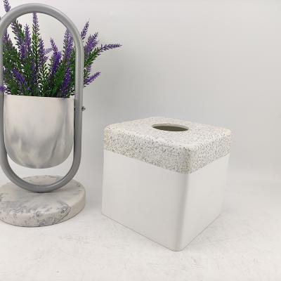 China Sustainable Natural Living Sand Stone Resin Fabric Eco-friendly Rectangular Box For Wholesale Bathroom Accessories for sale