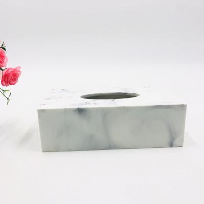 China Rectangular Square Box Tissue Box Modern White Marble Facial Box Cover for sale