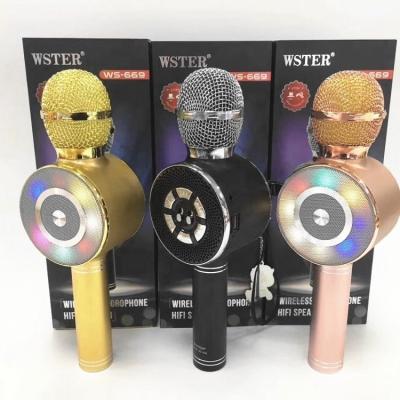 China WS669 WSTER Support Economy USB TF CARD FM RADIO with Disco Light Karaoke Wireless Microphone with Speaker for sale