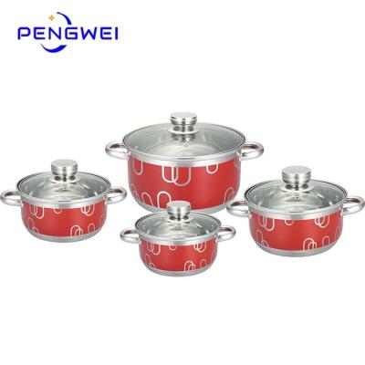 China Sustainable Wholesale Power Red Liner Cooking Pot Stainless Steel Kitchen Cookware Soup Pot With Glass Lid for sale