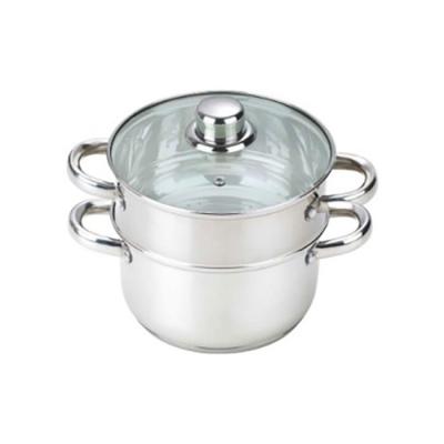 China Sustainable household large capacity 2 layers stainless steel casserole food steamer cooking pot warmer cookware with glass lid for sale