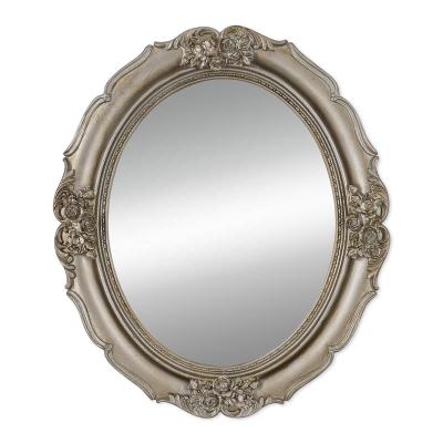 China Hot Selling Traditional Vintage Style Living Room Decorative Antique Silver Mirrors Oval Makeup Wall Mirror for sale