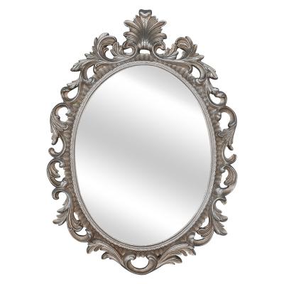 China Hot Sale Traditional Vintage Wall Decor For Entryway Living Room Antique Silver Framed Oval Mirror Resin Wall Mirrors for sale