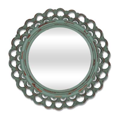 China Vintage Traditional Home Decor Wholesale Price Makeup Mirror Green Framed Round Wall Mirrors Resin for sale