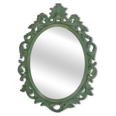 China Wholesale Price Traditional Home Decor Vintage Green Framed Makeup Mirror Oval Wall Mirrors Resin for sale