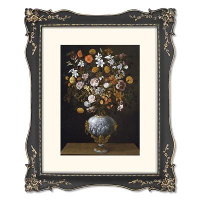 China Hot Sale Baroque Embossed Black Frame With Mat 11x14 Picture Wall Resin Table Frame For Photo Poster for sale