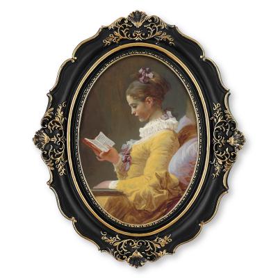 China Hot Selling Luxury High End Baroque French Classical Retro Light Photo Frame Resin Photo Frame Oval Frame for sale