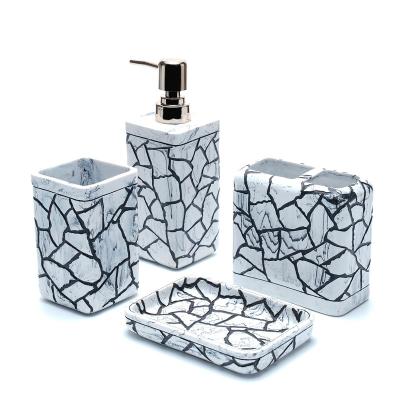 China Factory Direct Unique Design Viable 4 PCS Resin White Marble Bath Sets Black Bathroom Accessories Set for sale