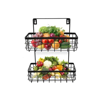 China Hot Sale Kitchen Wall Mounted Kitchen Spice Rack Home Office Storage Double Layer Metal Wire Racks Viable Wall Shelf for sale