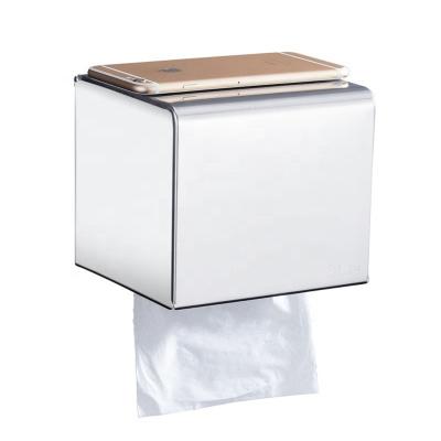 China Contemporary 304 Stainless Steel Square Tissue Box Toilet Paper Storage Box Spool Holder Drawer Tray for sale