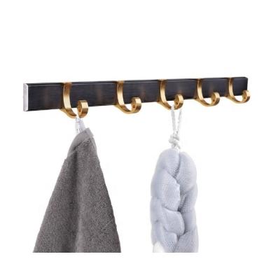 China Modern Punch Free Space Aluminum 5 Hooks Removable Gold Coat Hook for sale