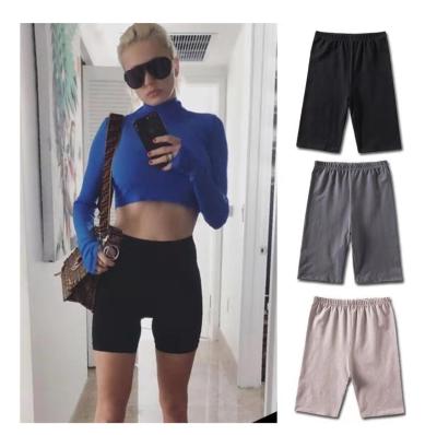 China Anti-Wrinkle Knitted Solid Black Pink White Workout Biker Shorts Cotton Spandex Polyester High Waist Biker Yoga Sports Shorts Woman Gym Shorts for sale