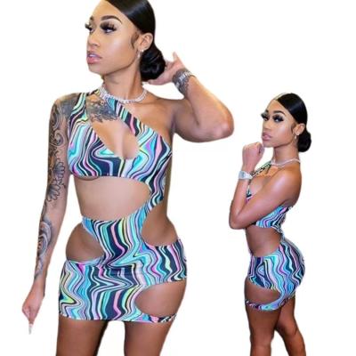 China Free sample y2k anti-static sundress woman dress dropshipping clothes hollow out fitness sexy bodycon printed sundress women summer 2022 for sale