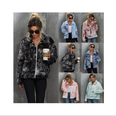 China 2021 New Fashion Causal Breathable Long Sleeves Outwear For Winter Tie Dye Women's Coat Faux Fur Jacket Women Fox Fur Coat for sale