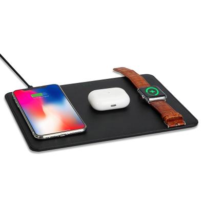 China Wireless Charging Mousepad PU Leather Mouse Pad Mobile Phone Quickly 4 in 1 Wireless Charger Pad for sale