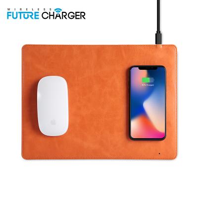 China Wireless Mouse Cell Phone Computer Mobile Phone Qi Charger Leather Charging Mouse Pad For Samsung S8 S9 For Iphone X for sale