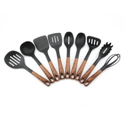 China Sustainable High Quality Nylon Kitchen Cookware Utensil Set With Wood Grain Plastic for sale