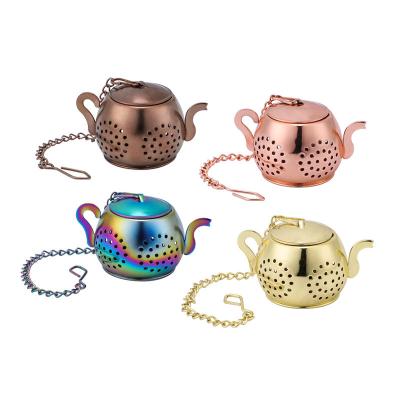 China Viable Stainless Steel Gold Teapot Shape Tea Ball Infuser Strainer for sale