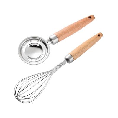 China Sustainable Kitchen Baking Stainless Steel Egg Beater And Yolk Separator Set With Wooden Handle for sale