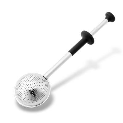 China Sustainable Stainless Steel Tea Ball Strainer Infuser With Long Silicone Handle For Loose Tea for sale