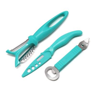 China Sustainable Kitchen Vegetable Fruit Peeler And Beer Bottle Opener With 3pcs Knife Set for sale