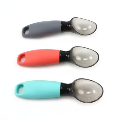 China Dishwasher Safe Plastic Ice Cream Scoop Spoon Viable With Non-silp Rubber Handle for sale