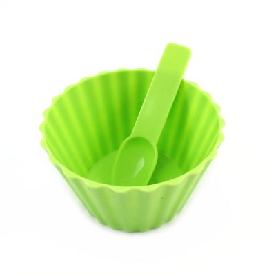 China Stocked Reusable Plastic Silicone Frozen Yogurt Dessert Ice Cream Bowl With Spoon Set for sale