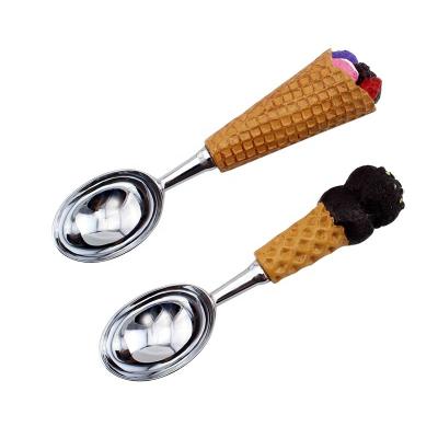 China New Viable Home and Kitchen Stainless Steel Ice Cream Cookie Scoop Scoop Spoon with Ice Cream Cone Shape Handle for sale