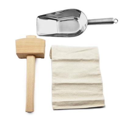 China Viable Hammer and Stainless Steel Wooden Mallet Ice Cream Scoop Shovel Bartender Kit with Lewis Bag for sale