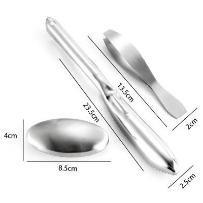 China Sustainable Stainless Steel Fish Bone Tweezers And Fish Scale Remover Scraper Set With Soap for sale