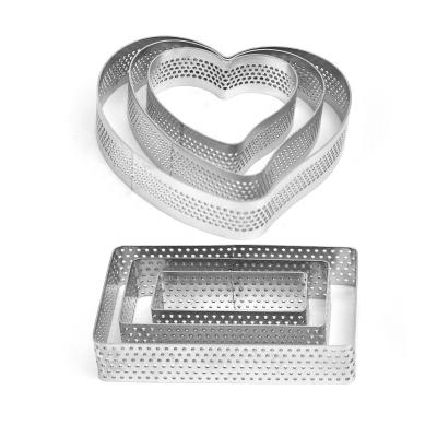 China Viable Shape Cake Perforated Rectangle Heart Stainless Steel Kitchen Tart Ring Mold For French Tarte for sale