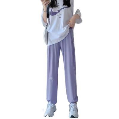 China Anti-wrinkle sweatpants purple women's summer slim wide leg tied foot casual pants 2022 latest for sale