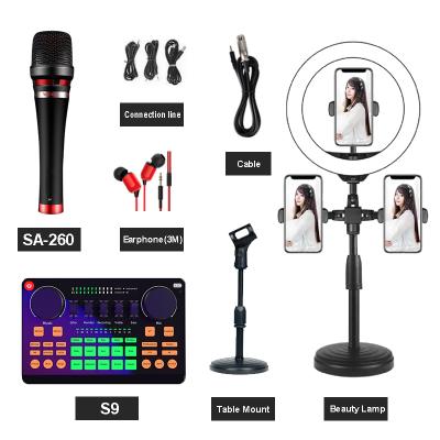 China PORTABLE Led Color Ring Lamp With Mic And Mic And Sound Cards Ring Lamp With Mic And Live Suit Desktop Phone Holder Studio Radio Live Broadcast Light for sale