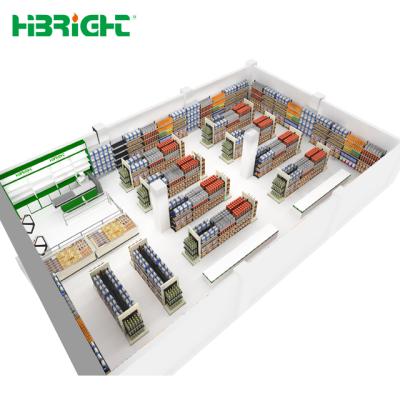 China Chinese double sided supermarket equipment financing and manufacturing modern supermarket design with 3D layout for sale